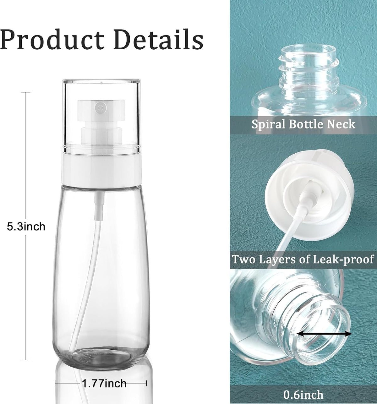 3 Pack Fine Mist Spray Bottles 3.4oz/100ml TSA Travel Refillable Cosmetic Bottles