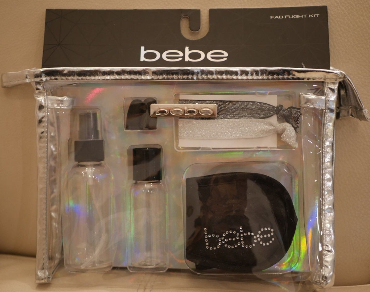 Bebe Travel Kit Case Silver & Black with Sleep Mask & Toiletry Accessories