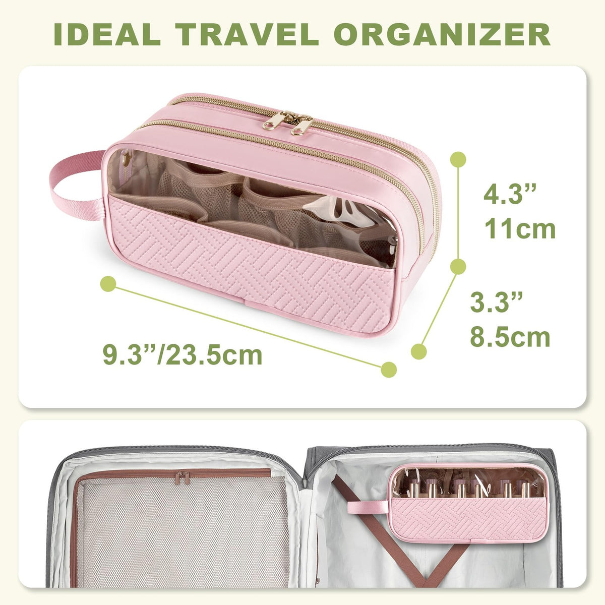 Nail Polish Organizer Case Holds 12 Bottles Storage Bag with Clear Window Pink
