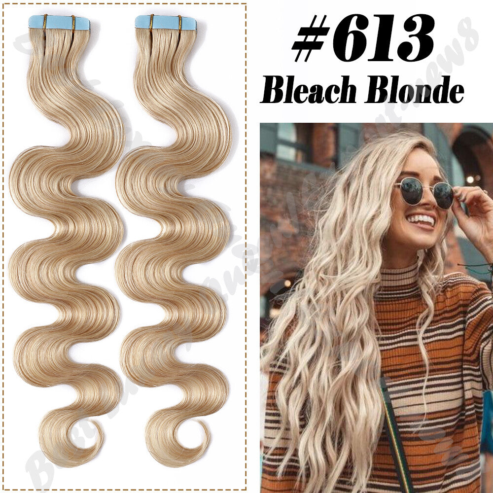 Thick Tape in Remy Human Hair Extensions Invisible Skin Weft Full Head