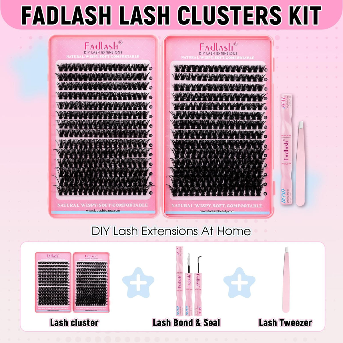 DIY Lash Clusters Kit 80D+100D Natural D Curl Extensions 10-18mm