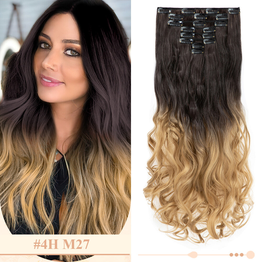 Clip-In Hair Extensions Full Head Ombre Highlight Synthetic Thick Hair 8-24 Inches