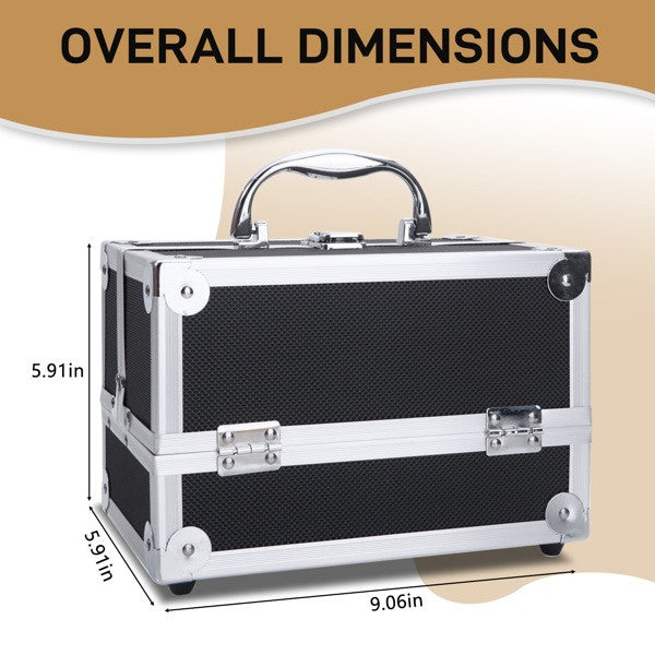 Portable Aluminum Makeup Storage Bag with Mirror & Key - Black