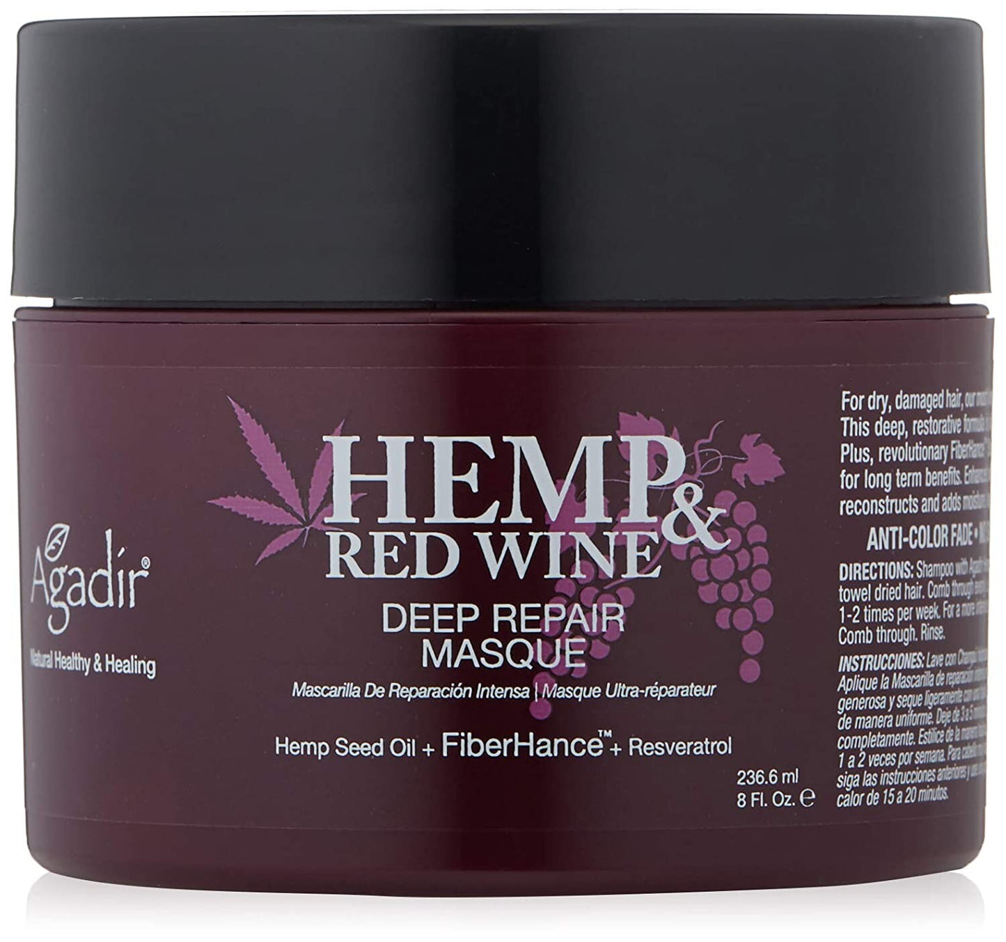 Hemp & Red Wine Deep Repair Hair Mask - Restores & Strengthens, 8 Fl oz