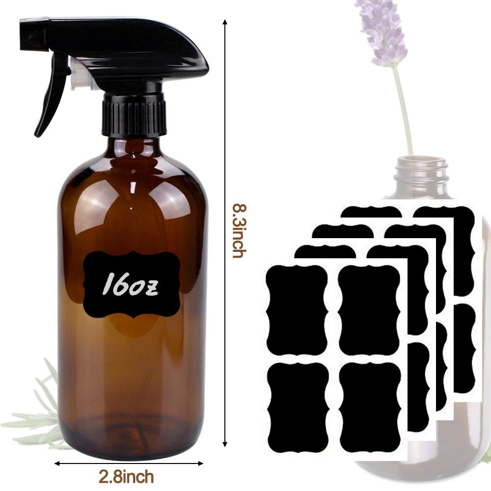 Glass Spray Bottle Set - 16 oz Amber Refillable Plant & Home Cleaner