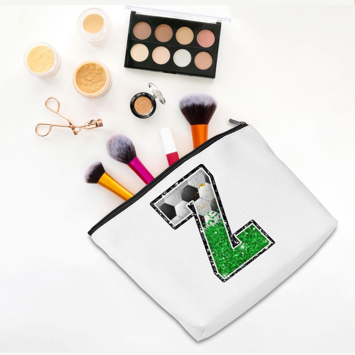 Soccer Themed Makeup Bag for Women and Girls - Gift Cosmetic Pouch