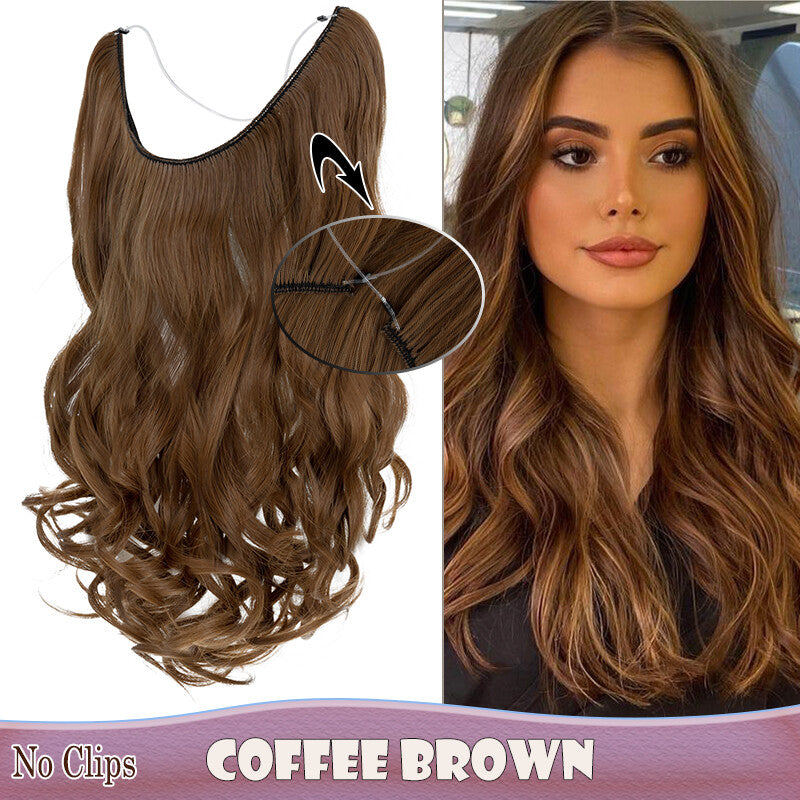 Invisible Wire Clip-In Hair Extensions with Clips & Replacement Wires - Natural & Wavy, 20/24 Inch