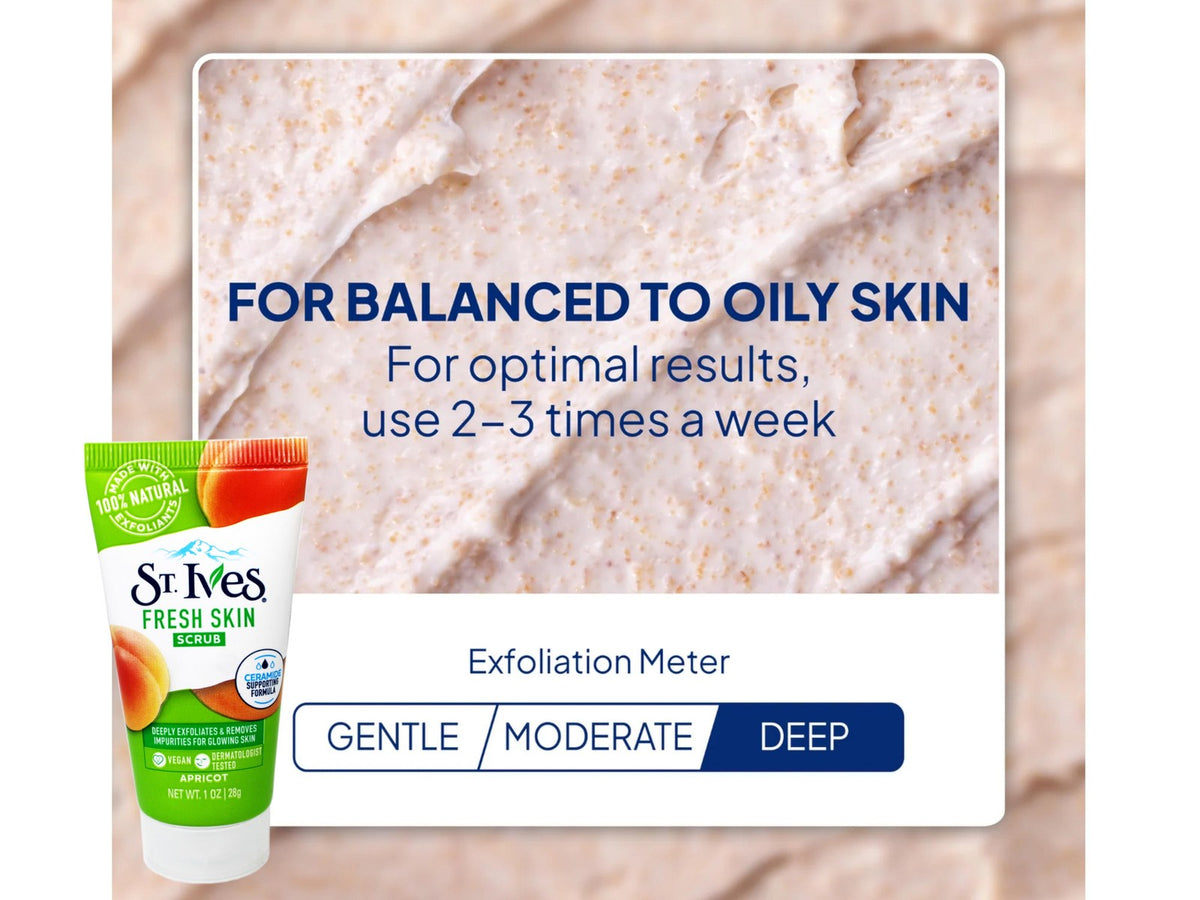 St. Ives Fresh Skin Scrub, Deep Exfoliator, Apricot, 1 OZ - 3 Pack