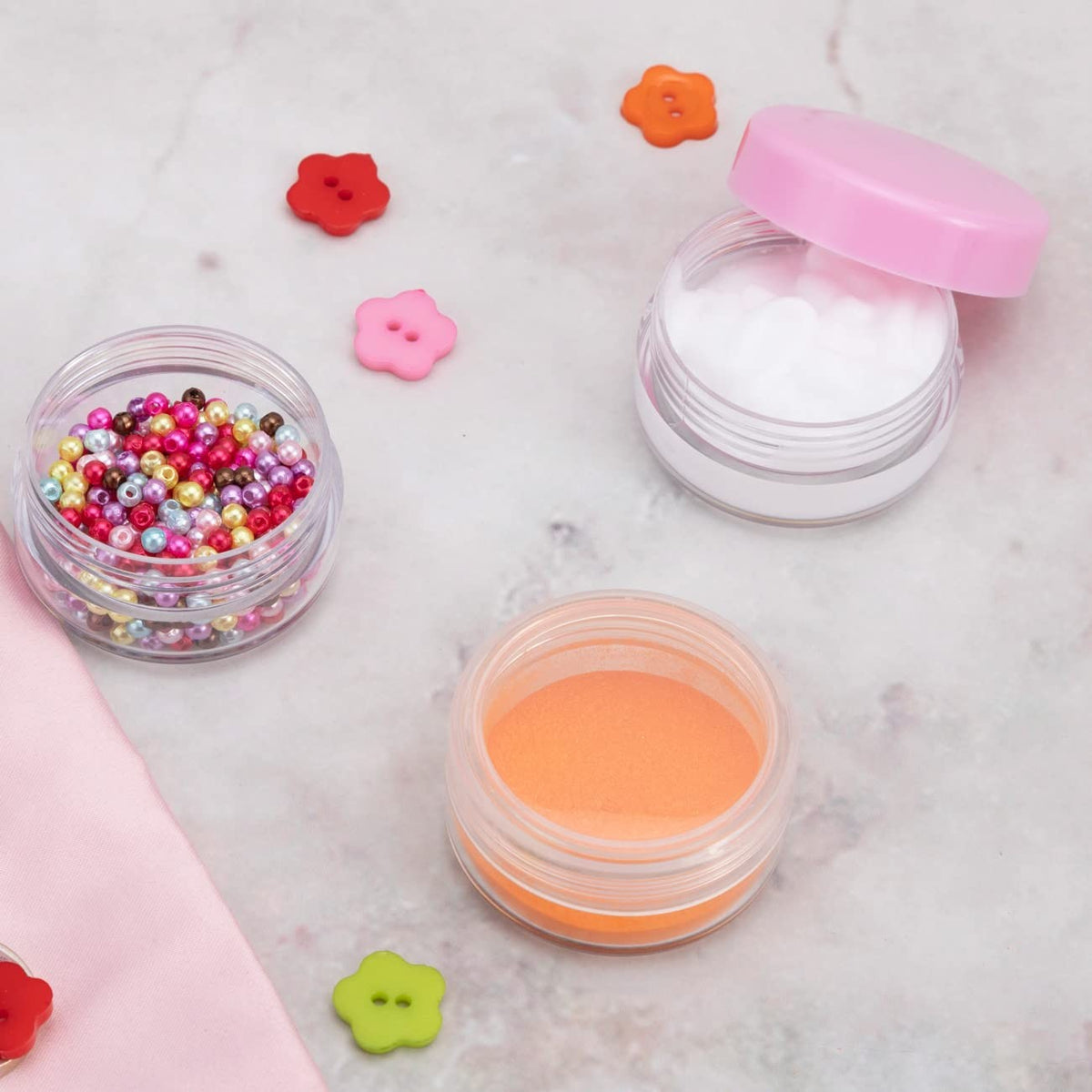 100 Pink Cosmetic Sample Containers 10g Refillable Plastic Jars with Lids