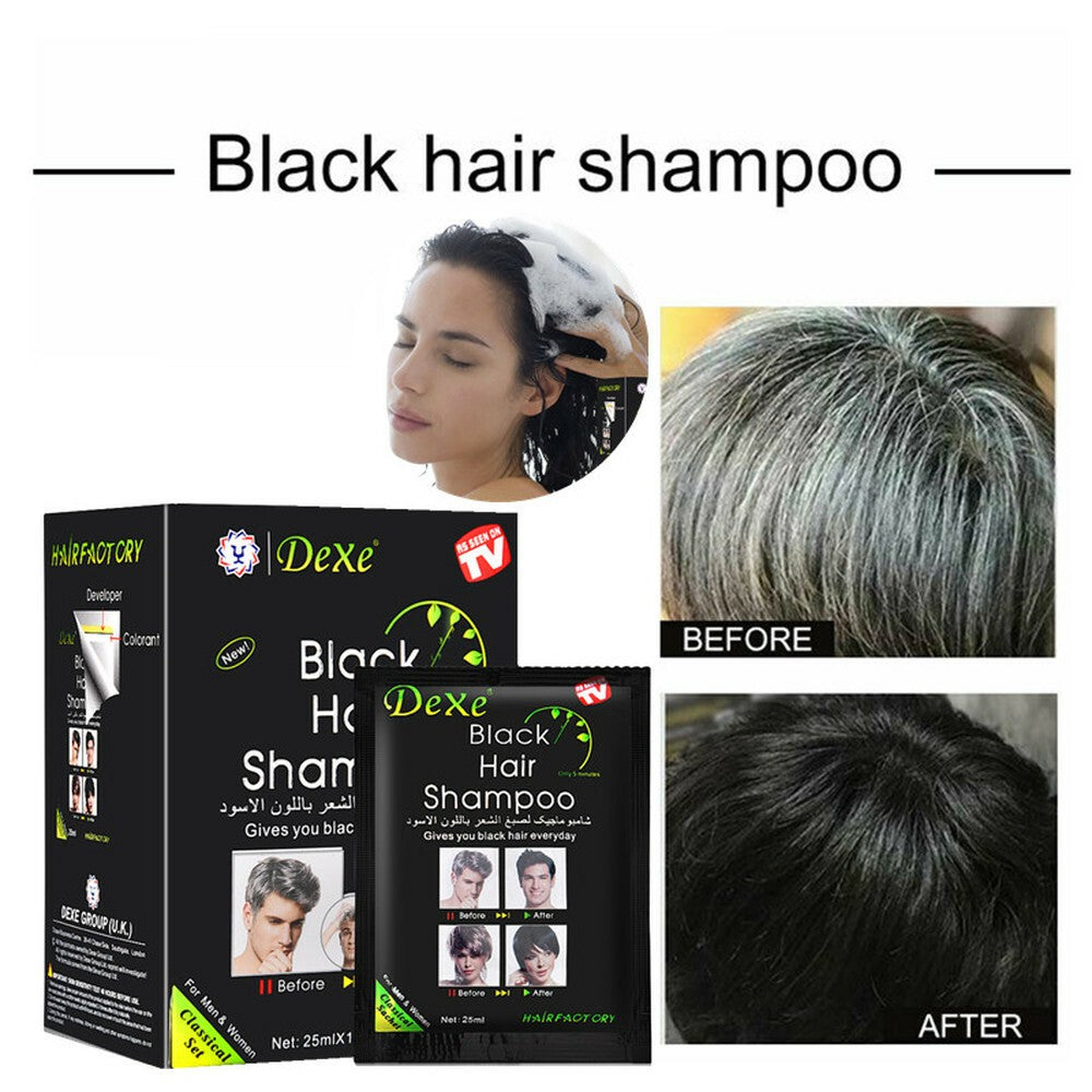 Black Hair Dye Shampoo - 10 Pack, 5-Min Instant Color