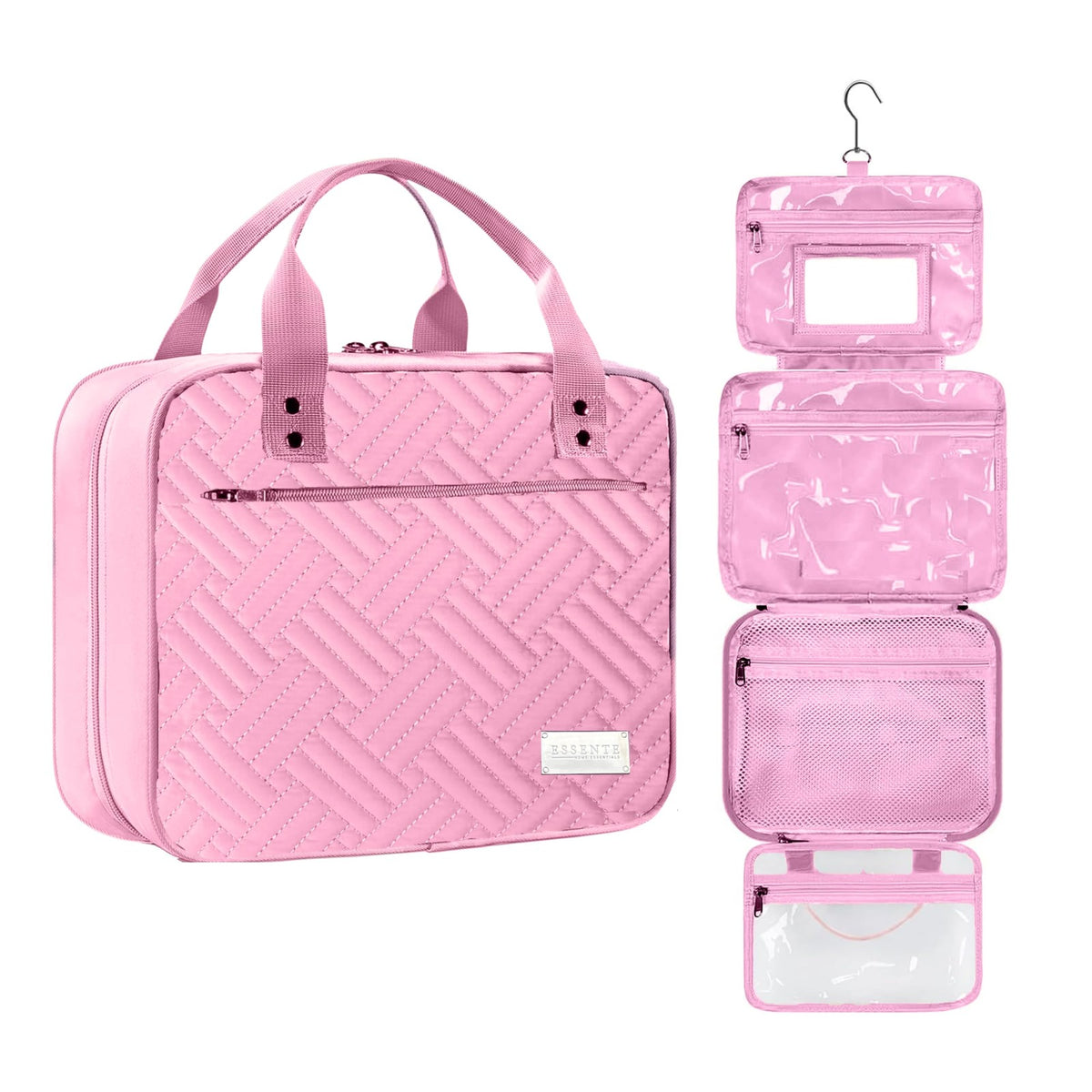 Women's Travel Toiletry Bag with Removable Pouch & Hanging Hook - Water Resistant Pink