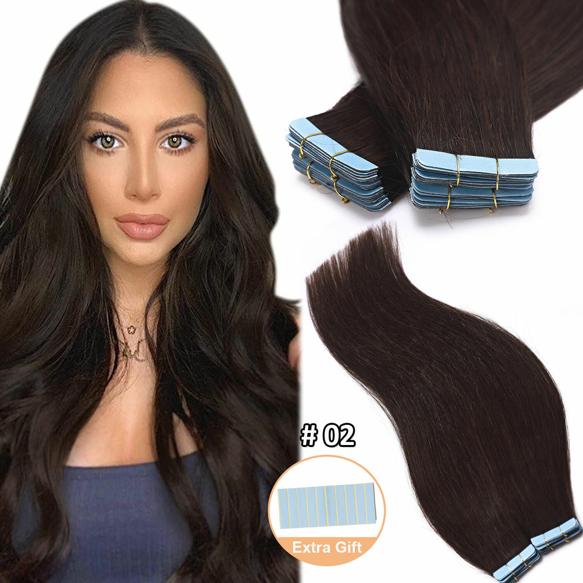 Remy Human Hair Extensions Full Head Tape-In Hair Weft Natural Style & Length