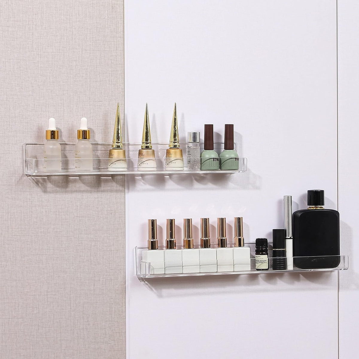 2 Pack Wall Mount Nail Polish Racks - Clear Acrylic Cosmetic Organizer