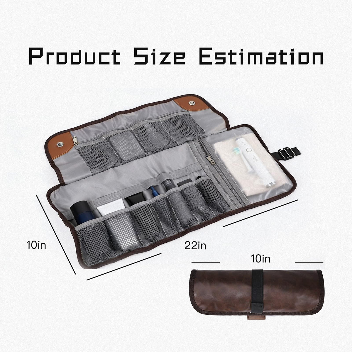 Large Men's Travel Toiletry Bag Waterproof PU Leather Organizer Roll-Up Dopp Kit