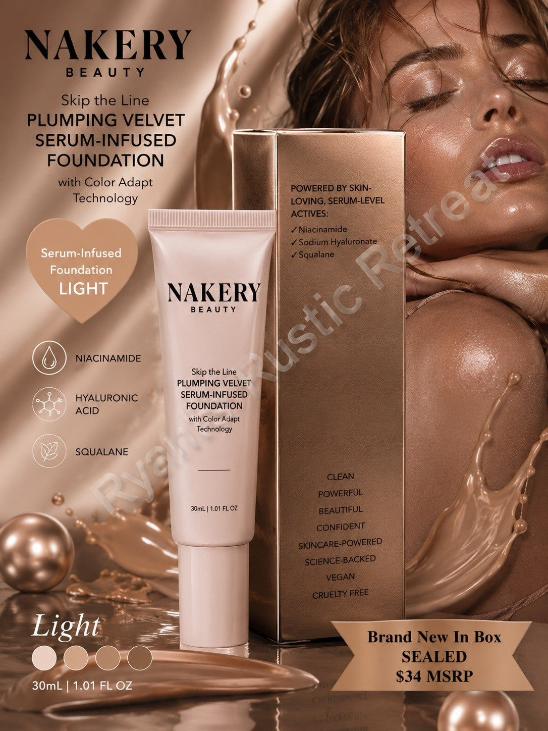Plumping Velvet Foundation Light - 1.01 oz | Vegan Serum-Infused Makeup