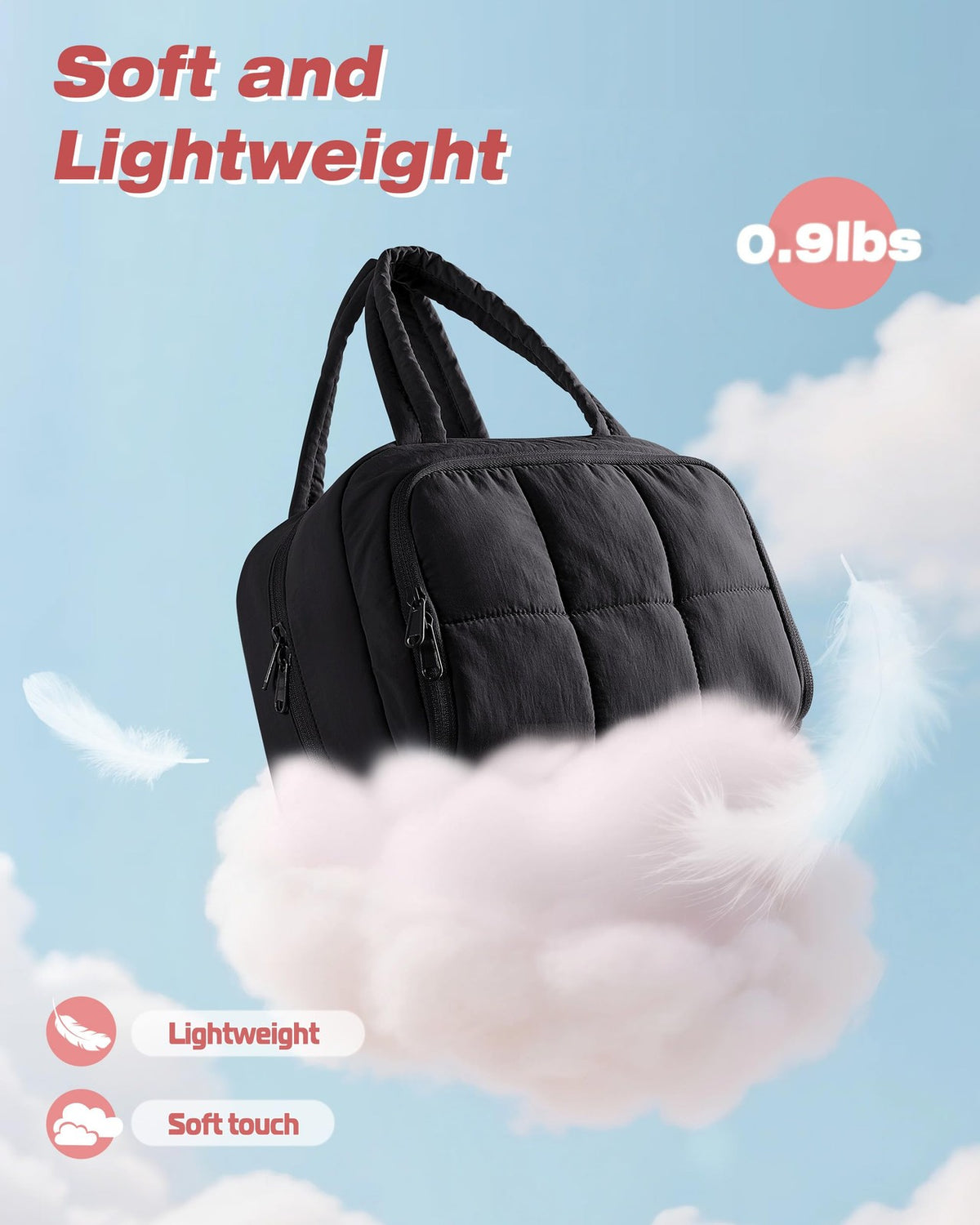 Travel Toiletry Bag with Hanging Hook Waterproof Puffy Cosmetic Organizer Black