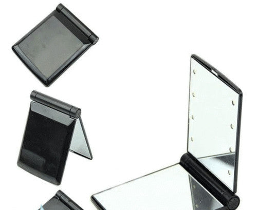 Compact Makeup Mirror with 8 LED Lights - Folding Pocket Cosmetic Mirror