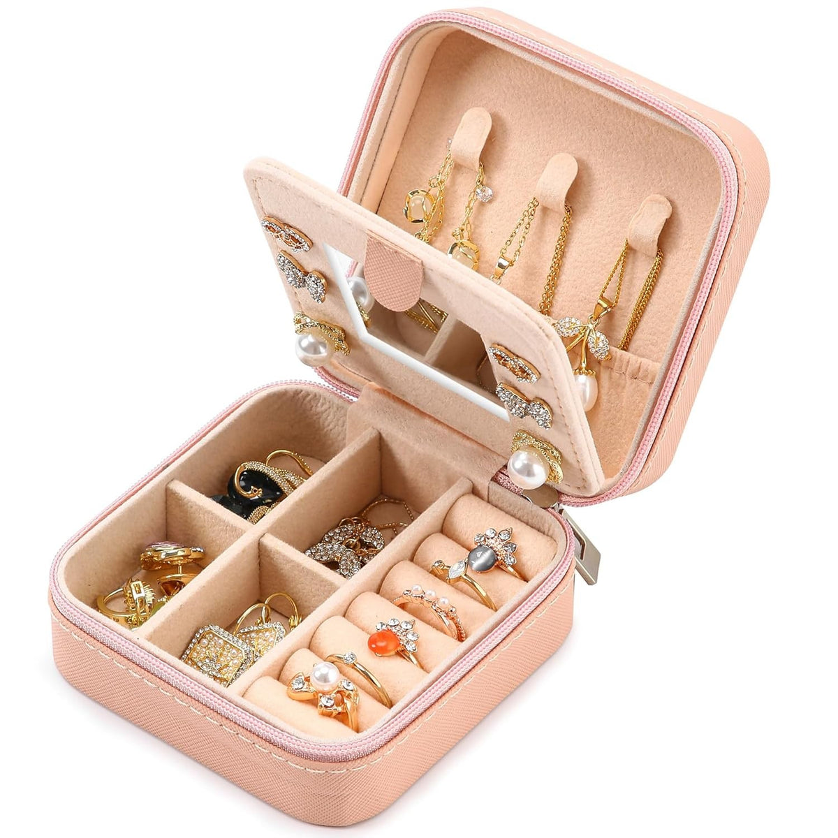 Travel Jewelry Organizer with Mirror, Small Jewelry Box for Women