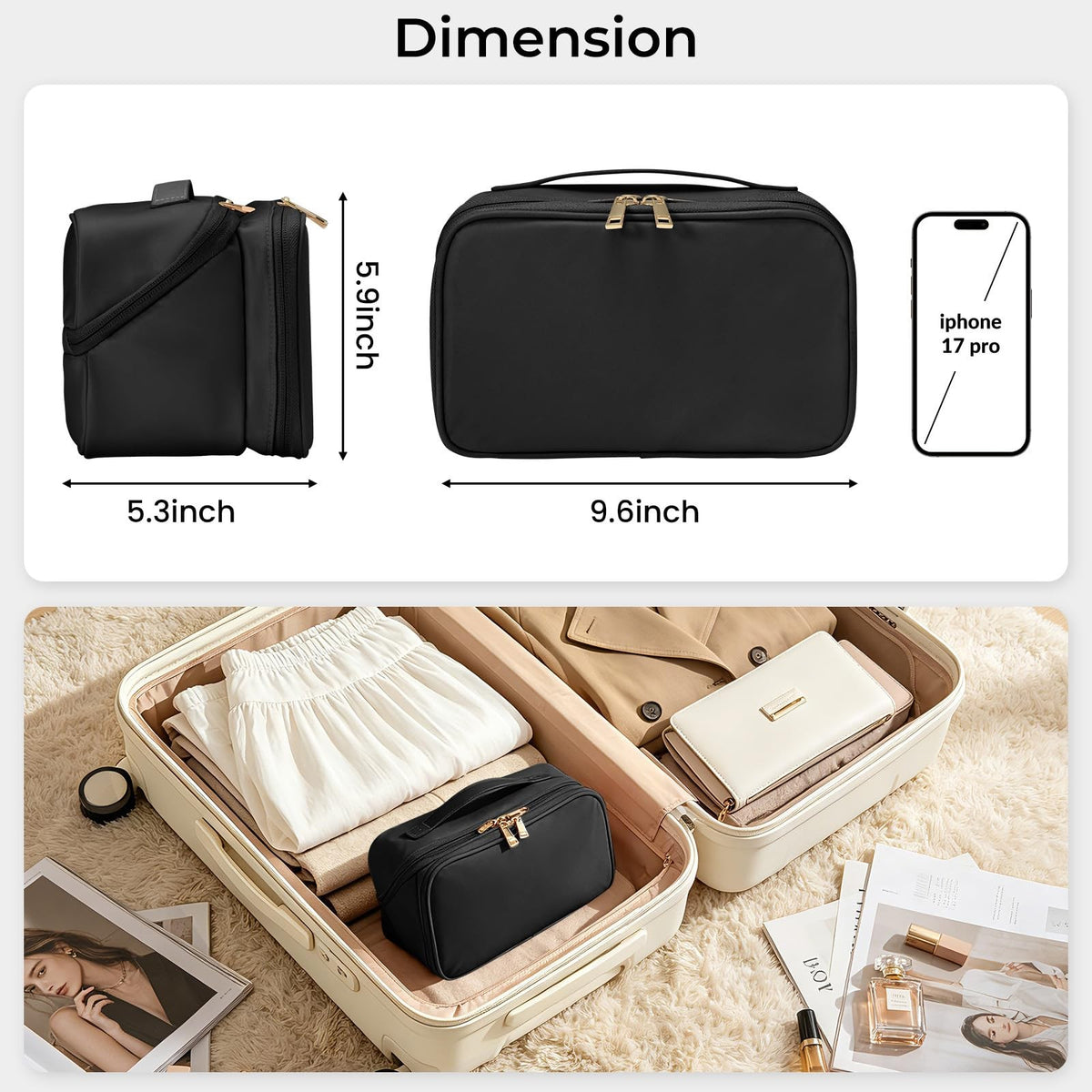 Large Capacity Travel Makeup Bag with Water-Resistant Material & Multiple Compartments
