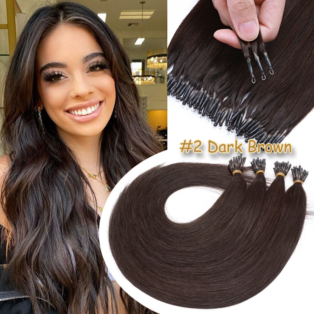 Thick Remy Human Hair Extensions Nano Ring Micro Loop Beads Caramel