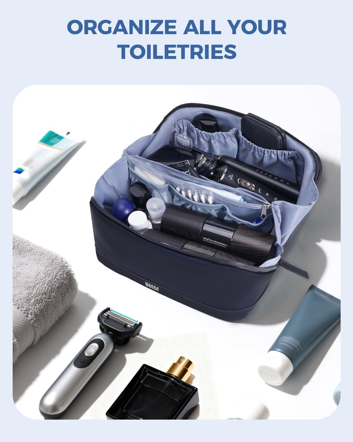 PU Leather Men's Toiletry Bag with Detachable Waterproof Hanging Pouch