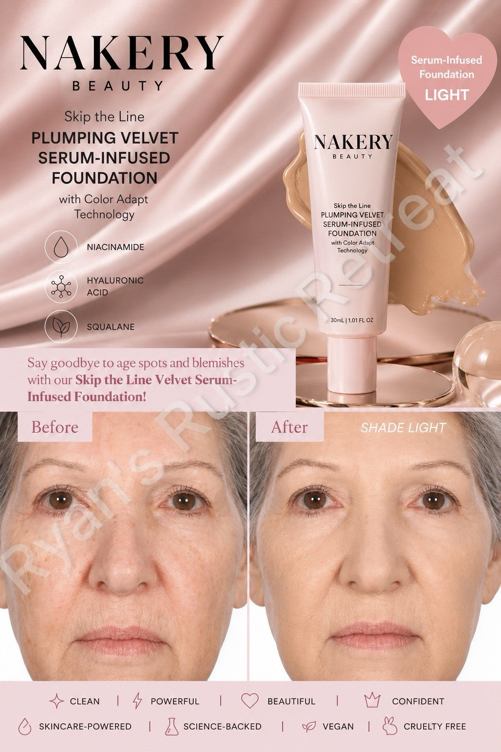Plumping Velvet Foundation Light - 1.01 oz | Vegan Serum-Infused Makeup