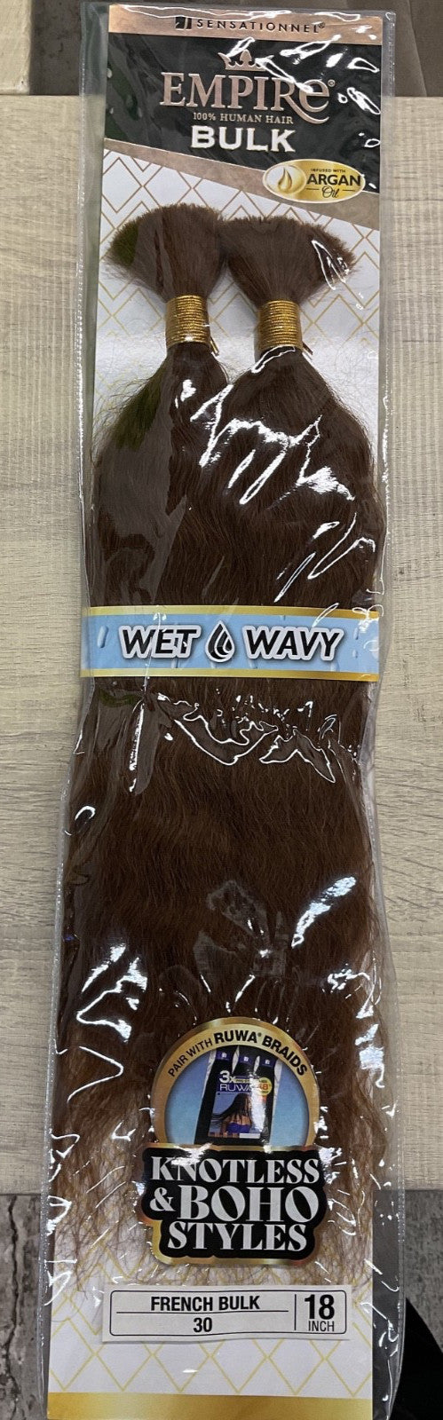 100% Human Hair Bulk Wavy French Weave 18 Inch - Color 30