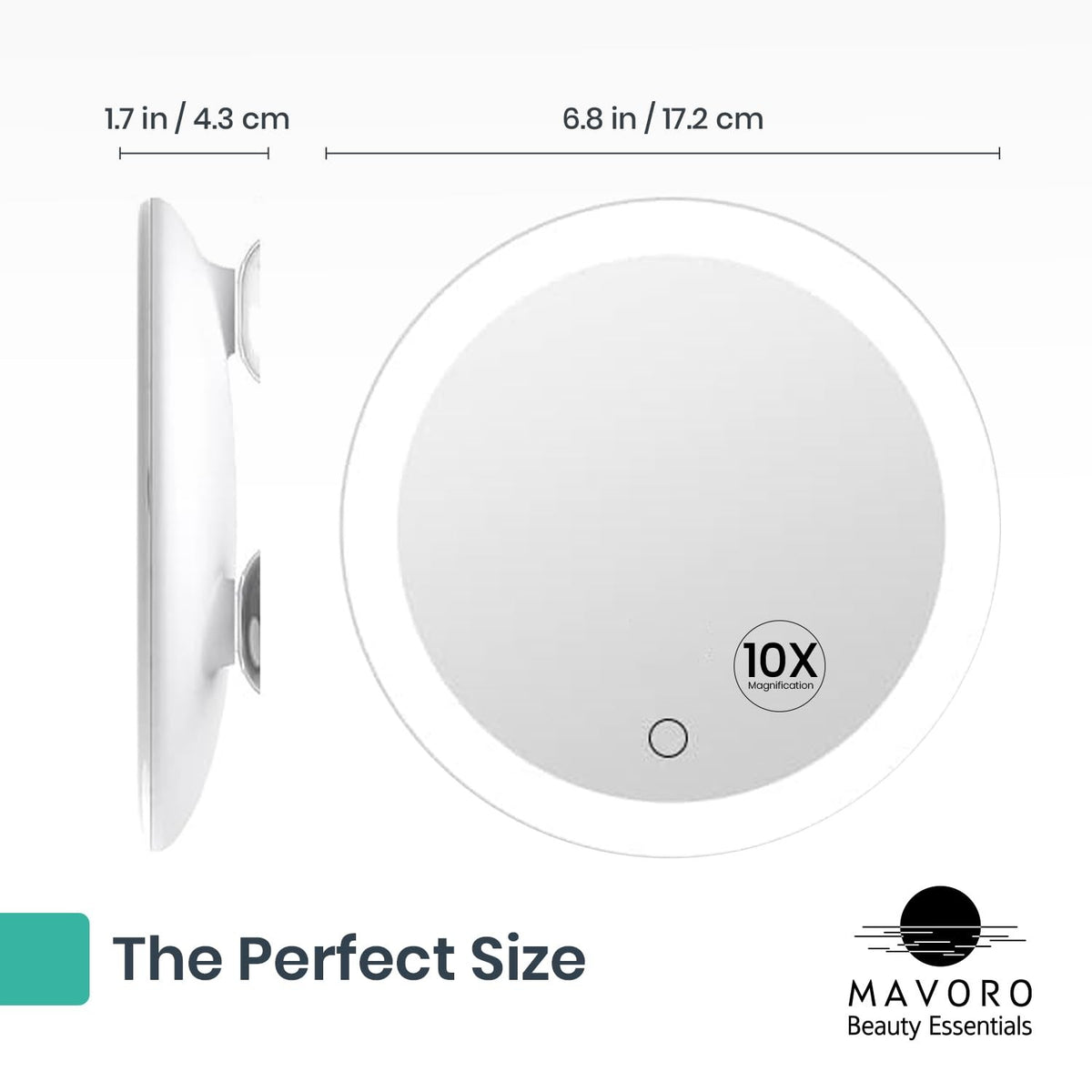 6.8-Inch LED Magnifying Mirror with 10X Magnification and Suction Mount