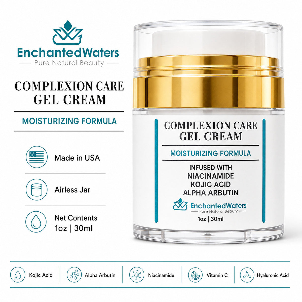 Enchanted Waters Kojic Acid Vitamin C Face Gel Cream - Brightening Moisturizer