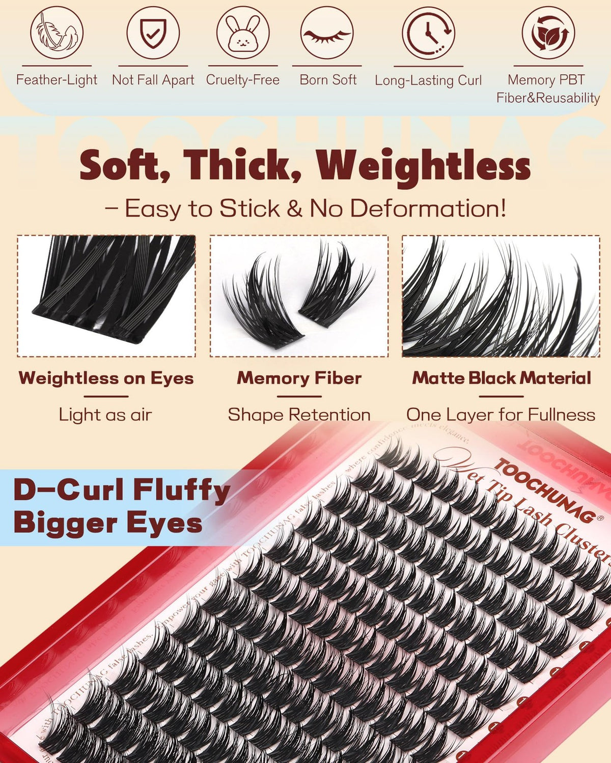 Anime-Style False Eyelash Clusters for Volume & Natural Look - Black