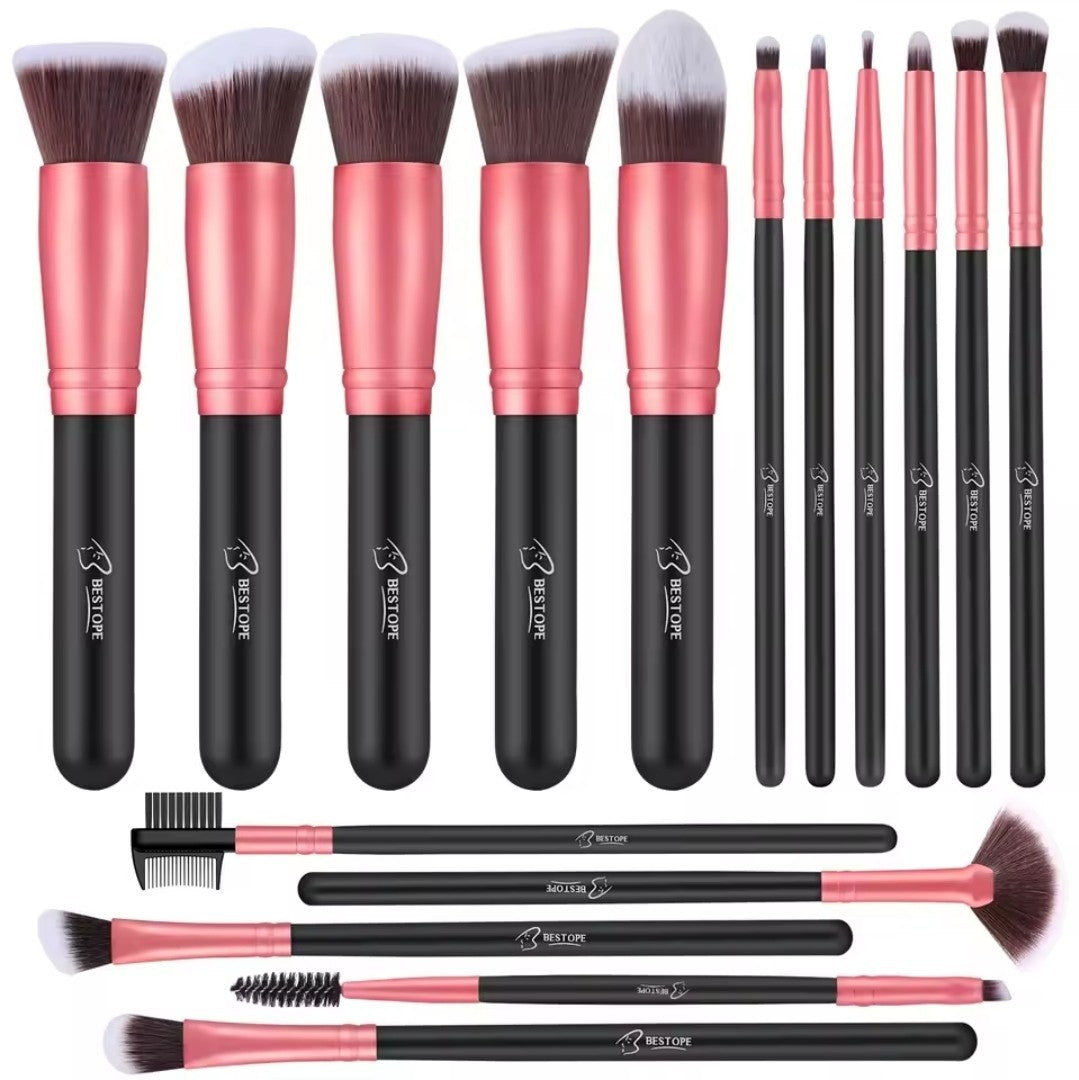 16-Piece Makeup Brush Set - Premium Synthetic Face & Eye Brushes