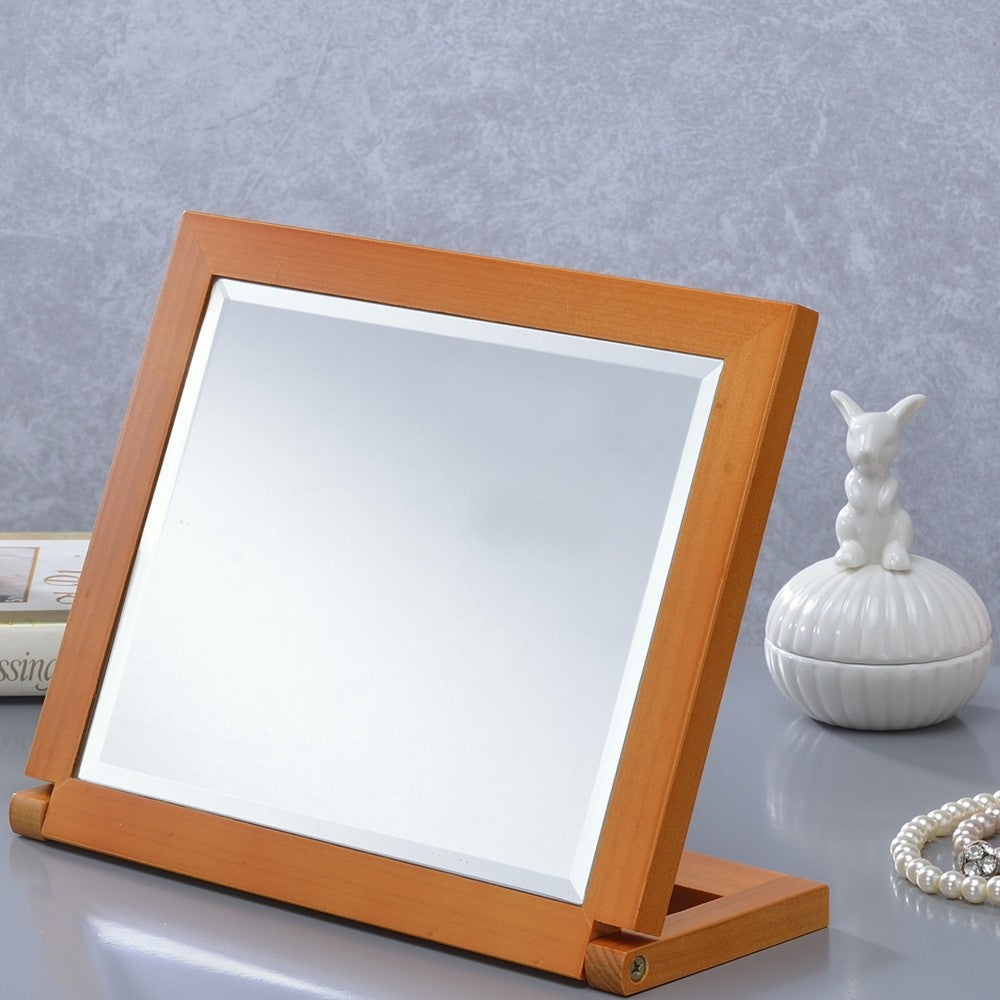 8-Inch Adjustable Polyresin Makeup Mirror with Walnut Finish