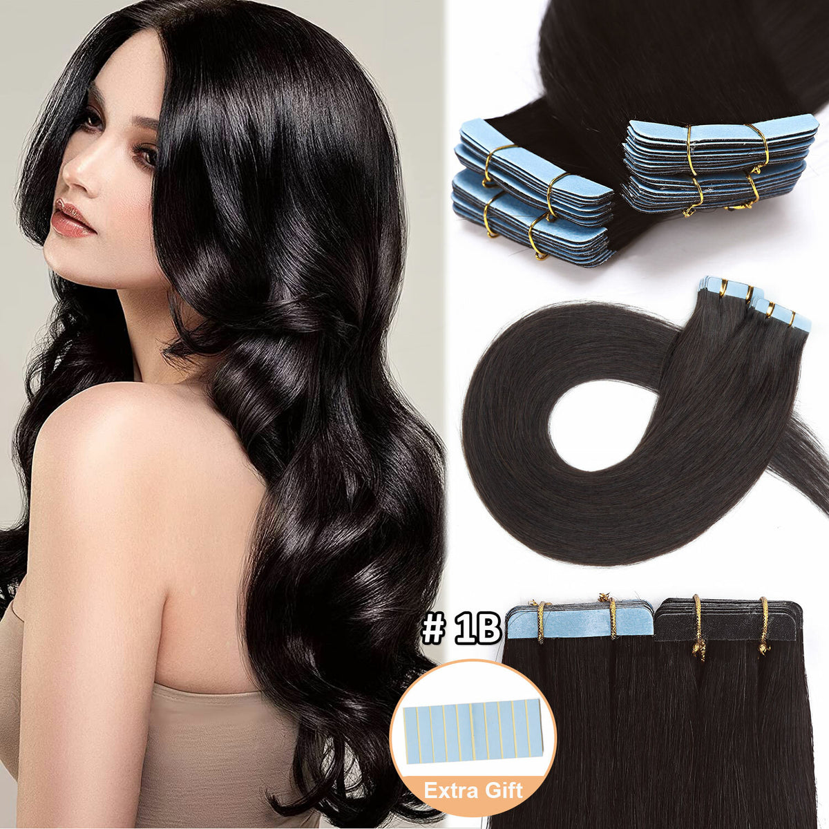 Remy Human Hair Extensions Full Head Tape-In Hair Weft Natural Style & Length