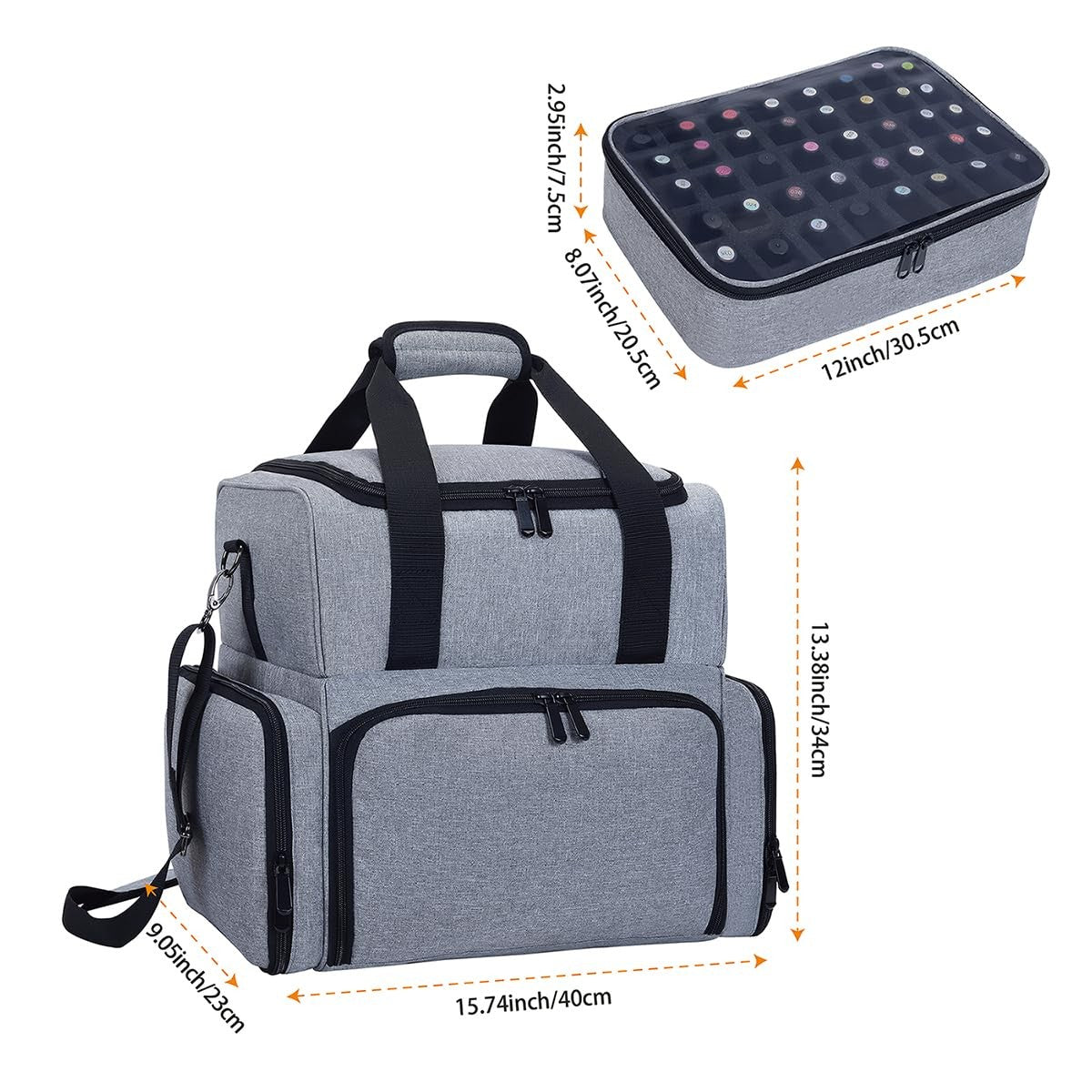 Grey Nail Polish Organizer 80-Bottle Capacity with Lamp & 2 Removable Bags