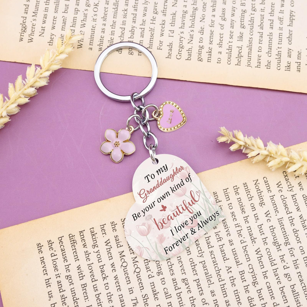 Cute Granddaughter Keychain from Grandma - Personalized Gift, Pink, Lightweight Stainless Steel