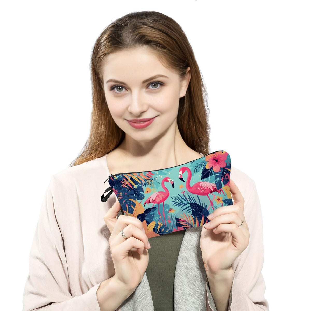 Cute Flamingo Makeup Bag with Zipper - Small Travel Organizer for Women