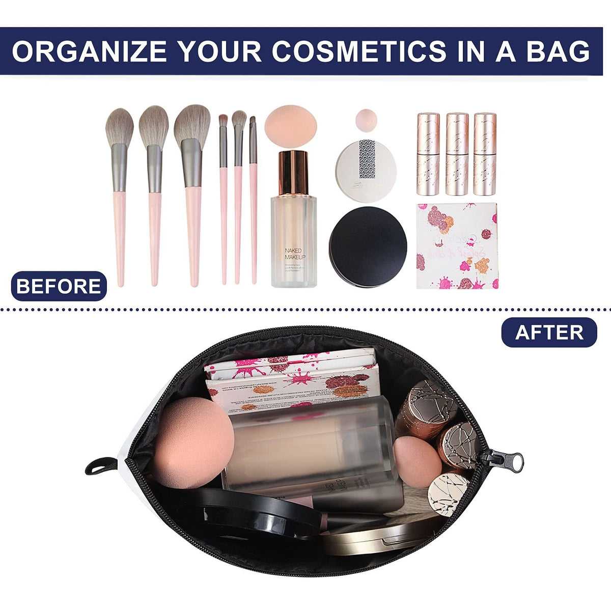 Small Waterproof Makeup Bag for Women - 2 Pack Blue Cosmetic Organizer