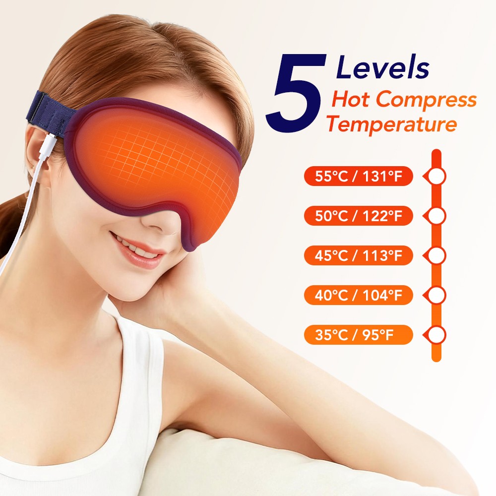Electric Heated Eye Mask with 5 Temperature & 6 Vibration Modes - Relax & Relieve Eye Fatigue