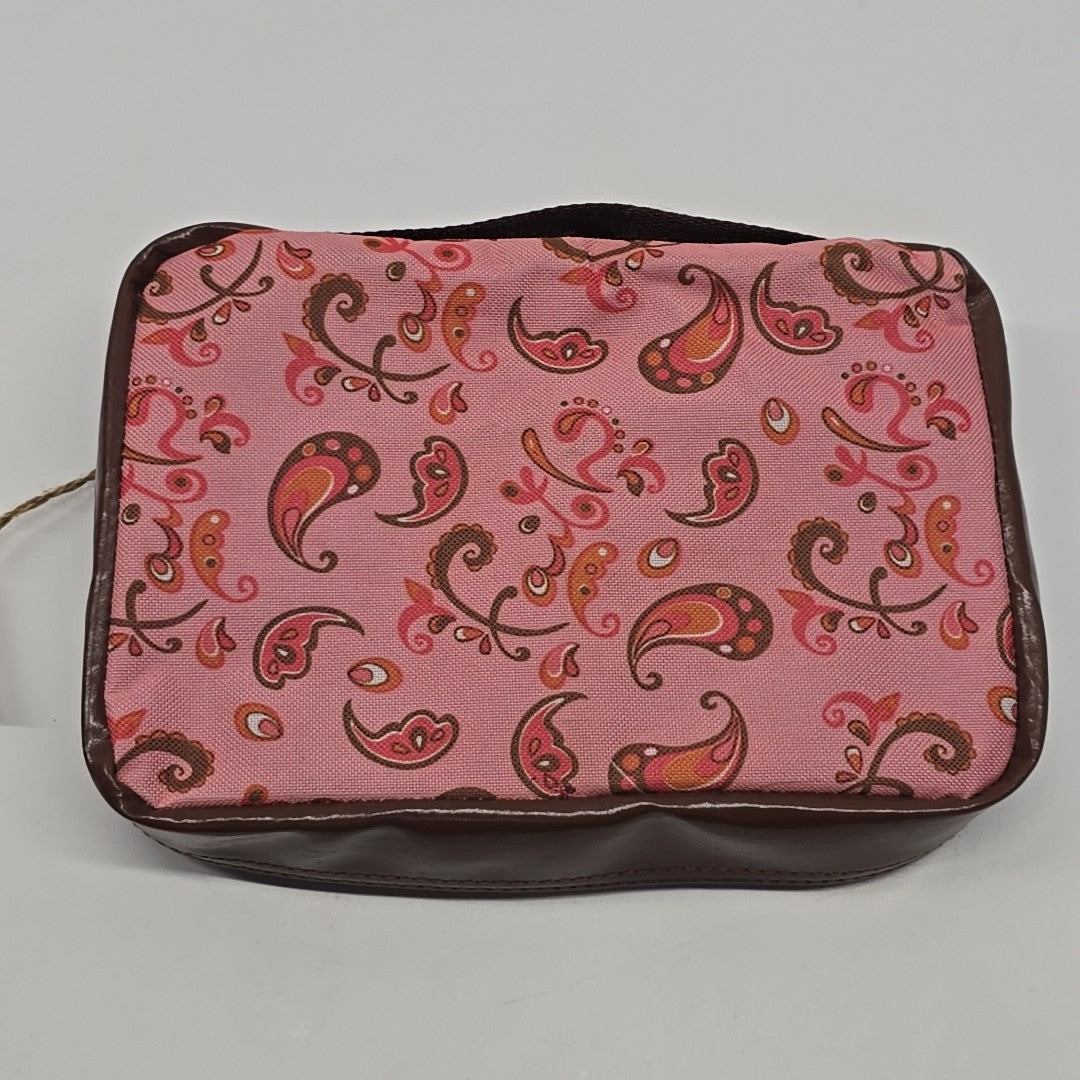 Vegan Makeup & Toiletry Bag for Travel Paisley Brown Pink Zip Case