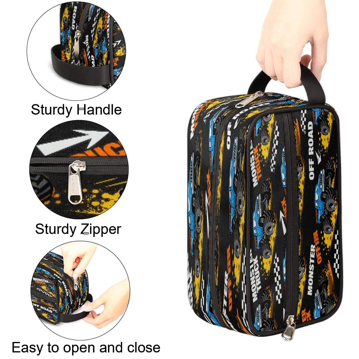 Kids Waterproof Hanging Toiletry Bag Travel Organizer with Trucks Design
