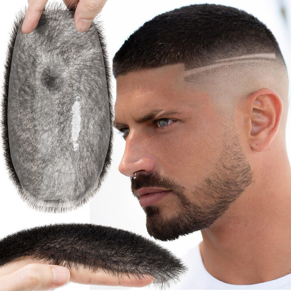 Men's Thin Skin Hair Replacement Toupee Human Hair System with Full PU Base