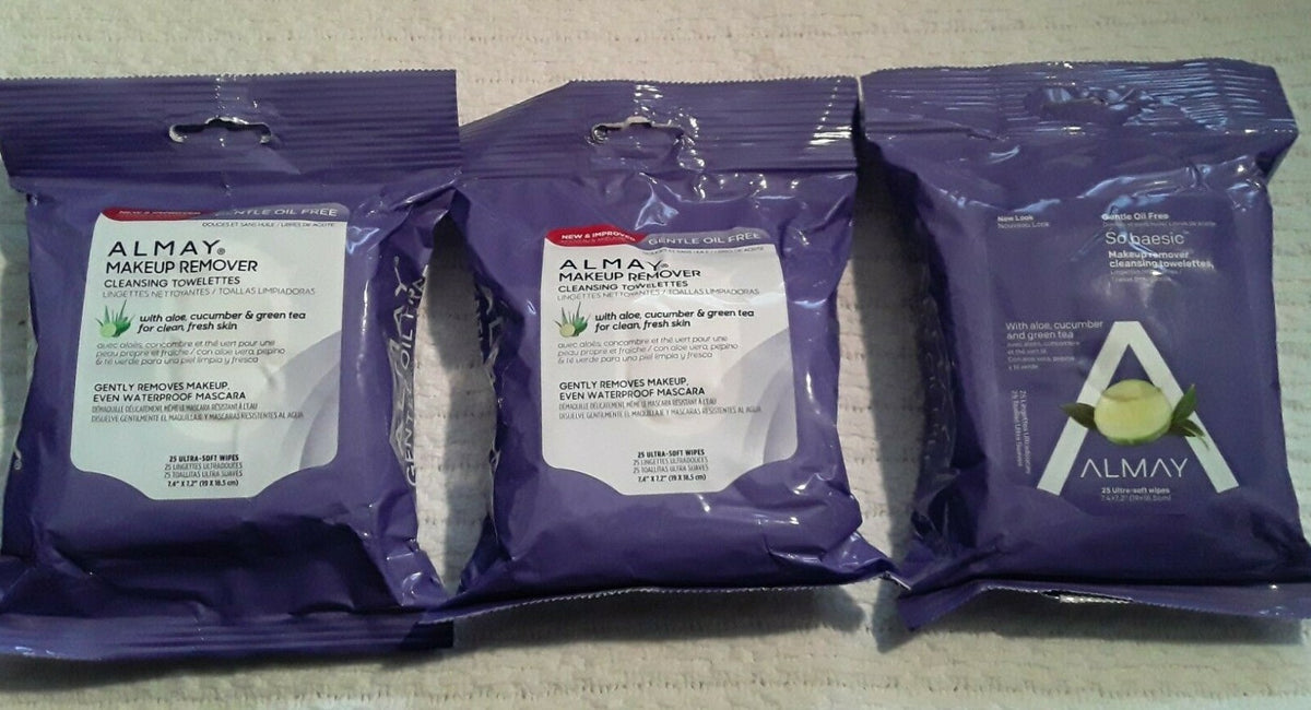 Makeup Remover Cleansing Towelettes Set - Aloe, Cucumber, Green Tea, 4 Packs of 25 Wipes