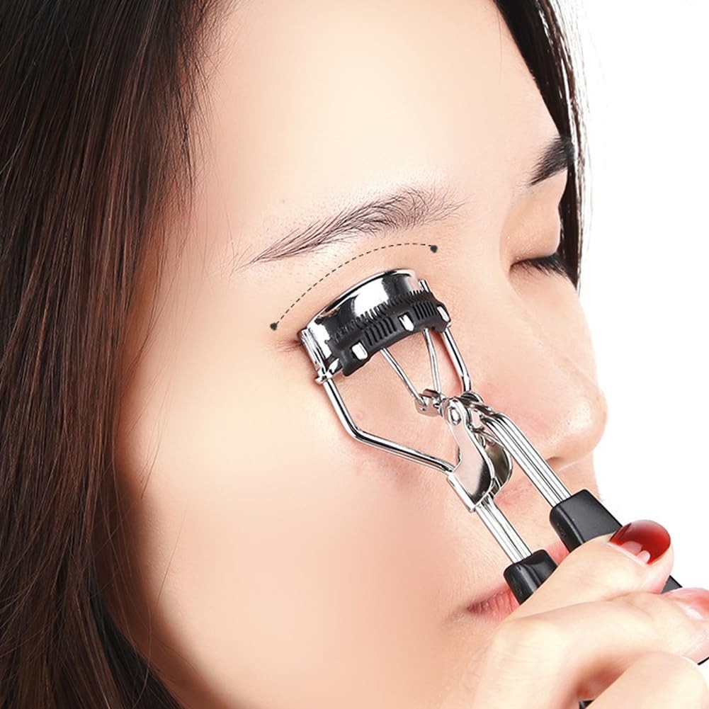 Eyelash Curler with Brush and Refill Pads - Professional Carbon Steel Makeup Tool