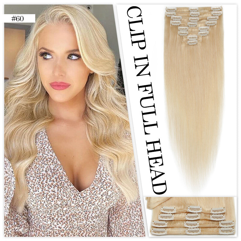 Clip in Hair Extensions 100% Remy Human Hair Full Head Set - Straight Styles
