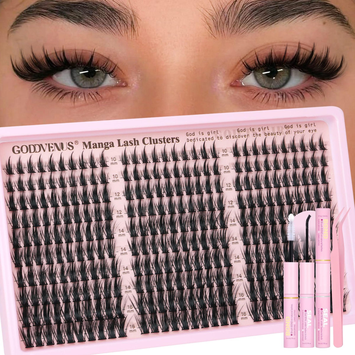 Manga Lash Clusters Kit - Natural 300 Fake Eyelash Extensions, Black, Beginner Friendly