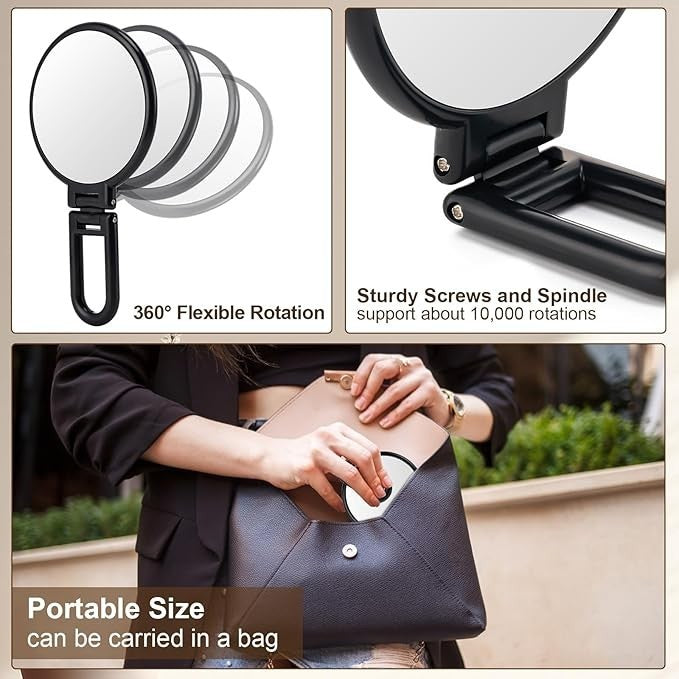 Double Sided Foldable Travel Makeup Mirror with Magnification - Black & Clear Options