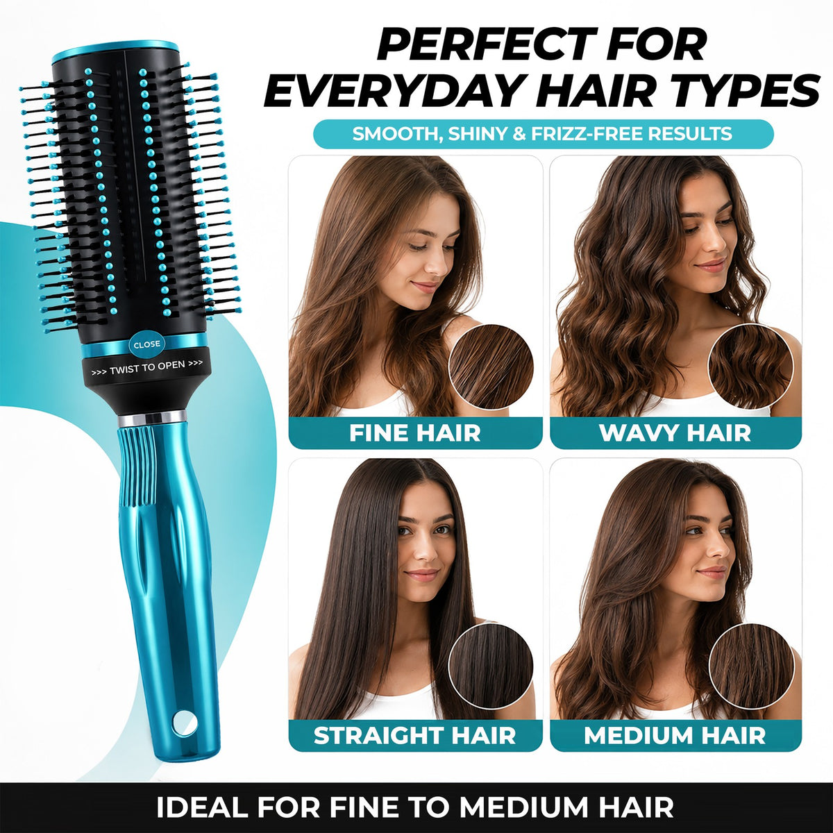 Self-Cleaning Retractable Hair Brush for Women - Blue