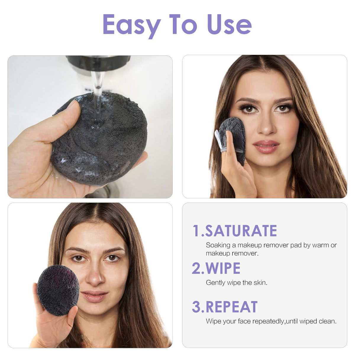 Reusable Makeup Remover Pads (Pack of 6) 4 Inch, Dark Grey