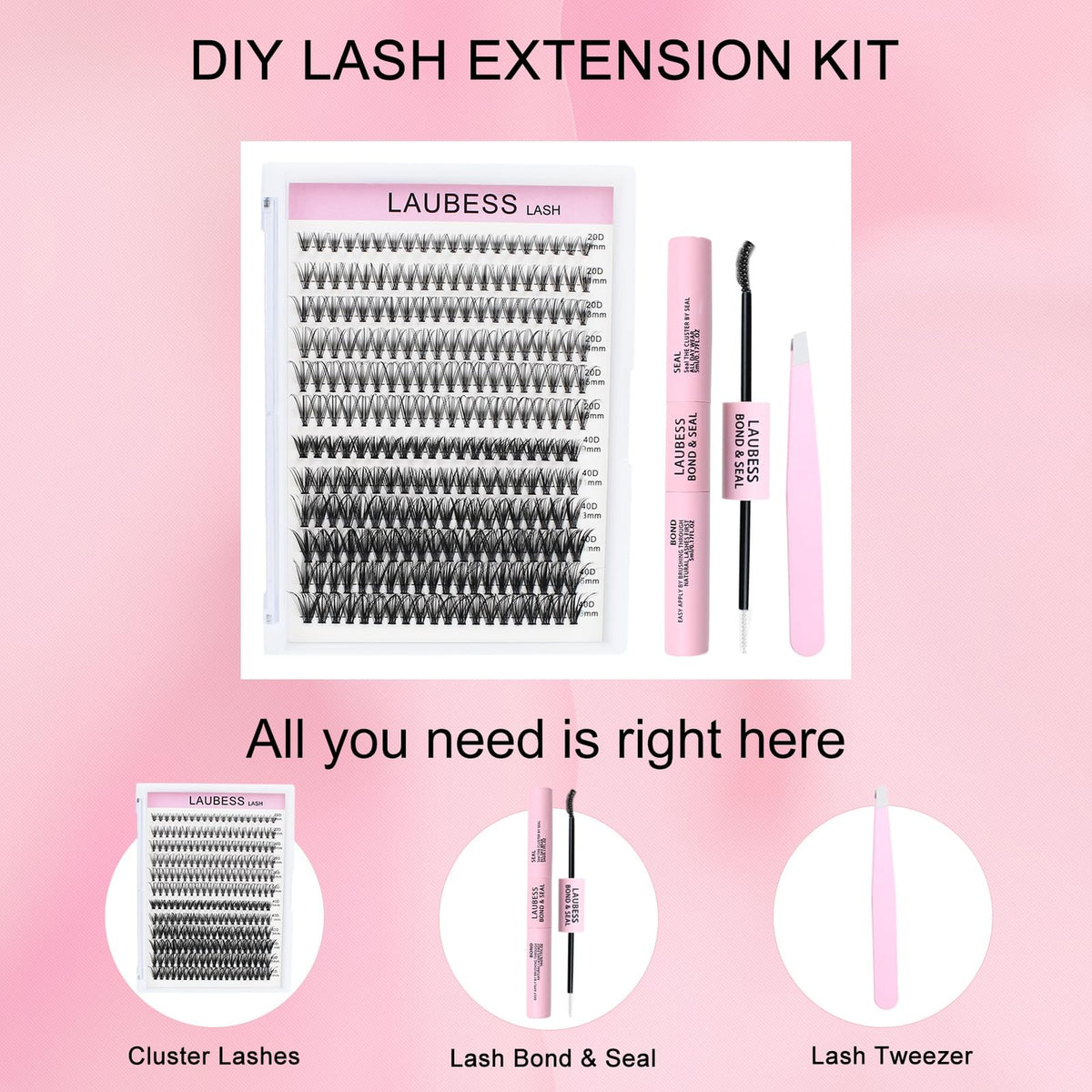 Lash Extension Kit 20D+40D Clusters with Bond & Seal for DIY Eyelash Extensions
