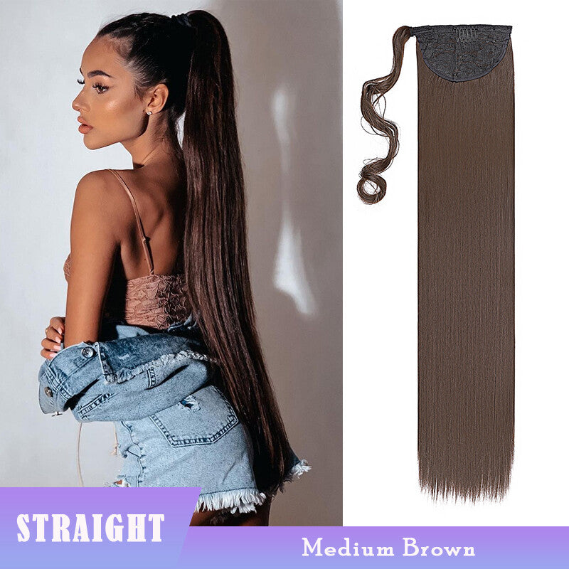 Thick Clip-In Ponytail Hair Extension - Fake Human Hair, Wavy & Straight